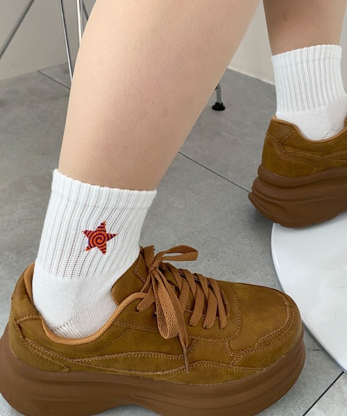 WEGO 靴下 WEGO/モチーフ刺繍アンクル底パイルソックス