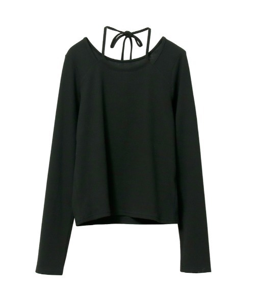 tシャツ バックリボンカットアウトリブトップス レディース