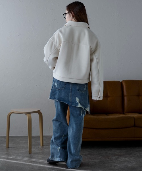 【美品】ウール混 ショート丈 クイーンズコート ブルゾン ap retro ブルゾン アウター ウール混ショートブルゾン/ZIP
