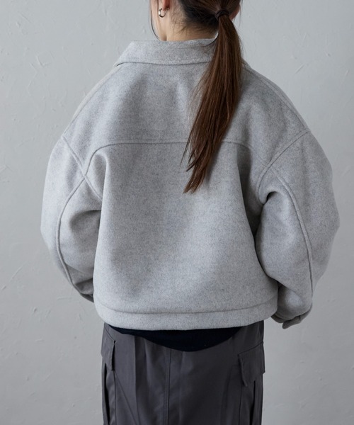 90's シルクショートブルゾン グレーベージュ　XXL ゆるだぼ古着. ap retro ブルゾン アウター ウール混ショートブルゾン/ZIP