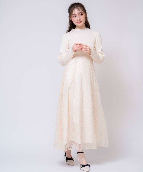Noela ワンピース ラメチェックドッキングニットワンピース