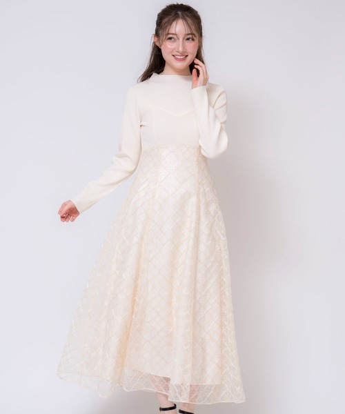 Noela ワンピース ラメチェックドッキングニットワンピース