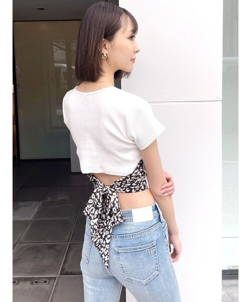 GYDA（ジェイダ） tシャツ レオパードバックリボントップス レディース