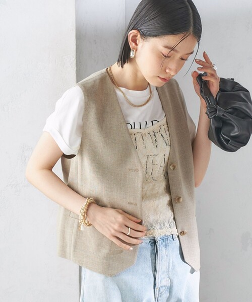 SHIPS ベスト ジレ 「手洗い可能」Asami 麻調合繊 ショート