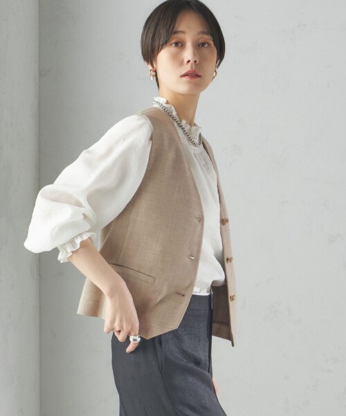SHIPS ベスト ジレ 「手洗い可能」Asami 麻調合繊 ショート