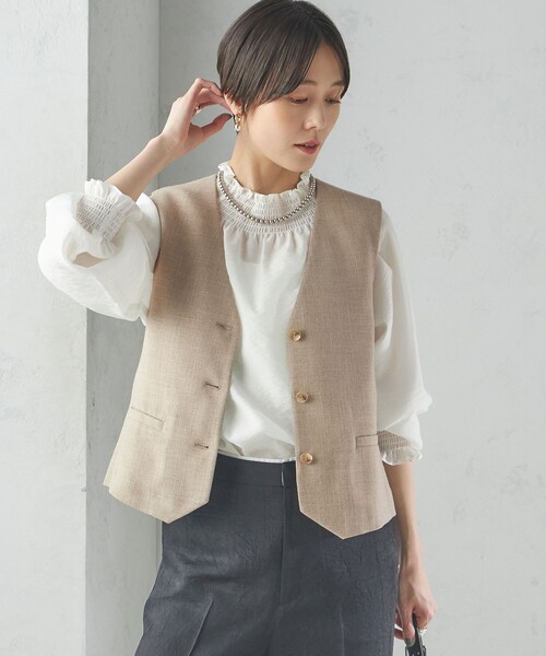 SHIPS ベスト ジレ 「手洗い可能」Asami 麻調合繊 ショート