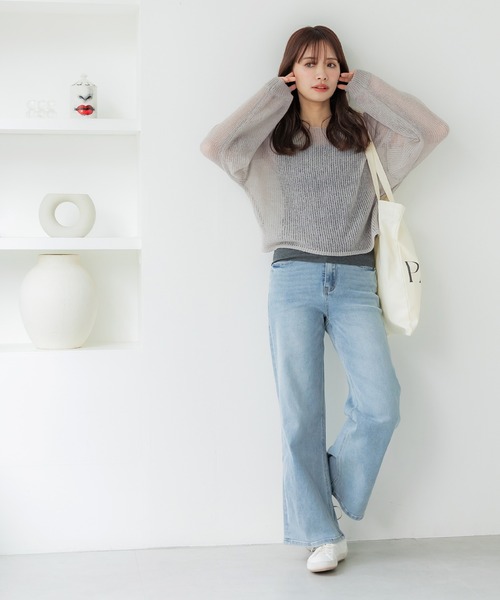 ニット トップス レディース メッシュニット プルオーバー シアーニット 綿混ニット 春 ニット セーター メッシュニットプルオーバー レディース