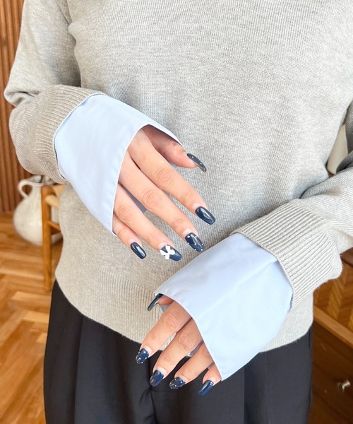 moment+ ニット セーター シャツレイヤードライク襟付きポロニットプル