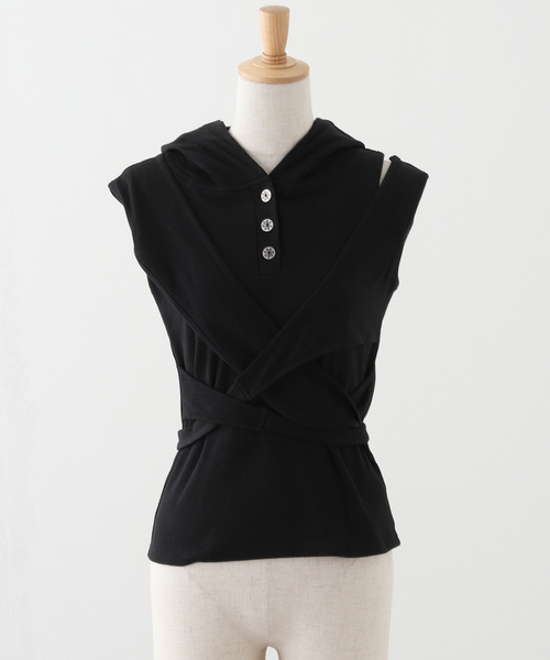 tシャツ 「Geek Office / ギークオフィス」 エルイーイーワイ STRAP HOODED SLEEVELESS TOP レディース