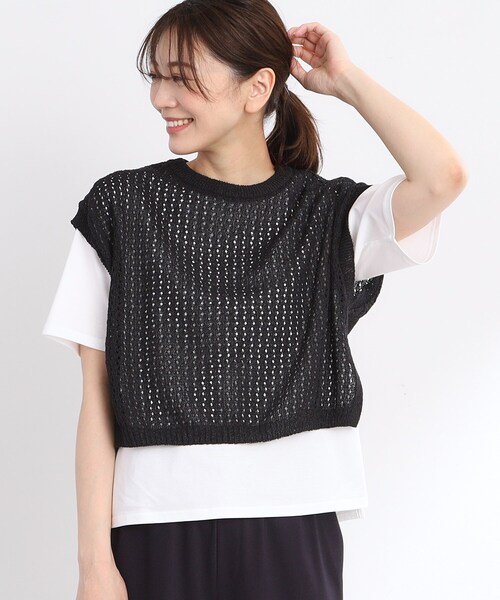 ニット セーター 「夏SALE／手洗い可」メッシュニットベスト レディース