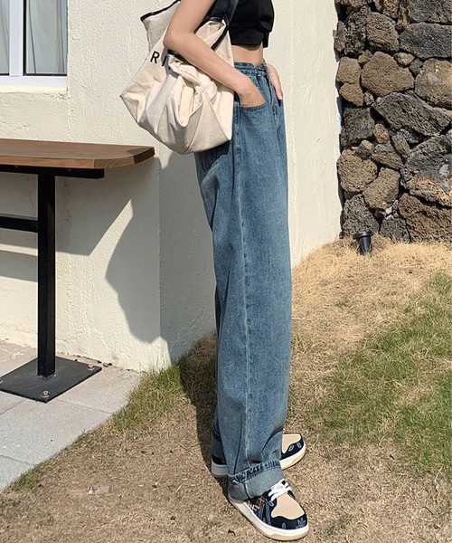 [me+em select] обработка Denim брюки MEDIUM голубой женский 