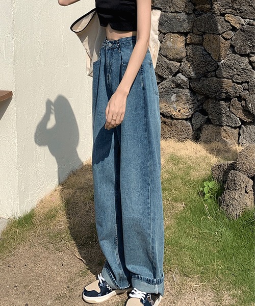 [me+em select] обработка Denim брюки MEDIUM голубой женский 