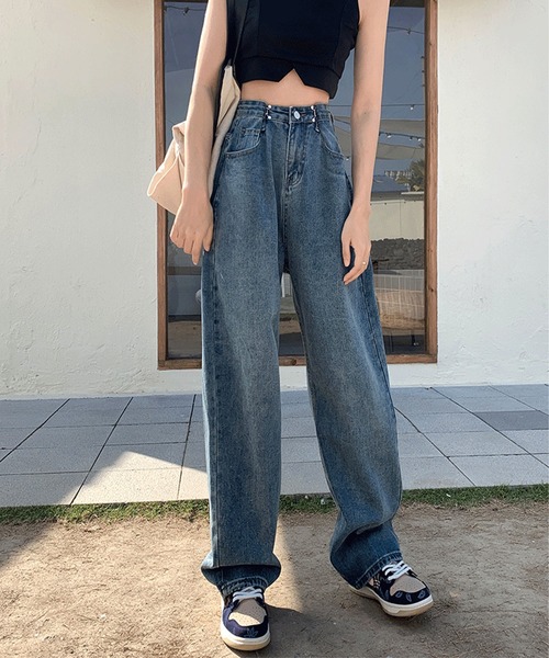 [me+em select] обработка Denim брюки MEDIUM голубой женский 