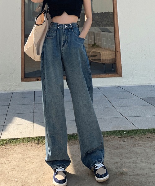 [me+em select] обработка Denim брюки MEDIUM голубой женский 