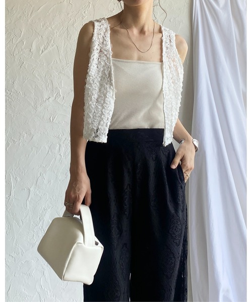 She's Closet ベスト ジレ 前後2WAYショート丈Vネックフリルレース