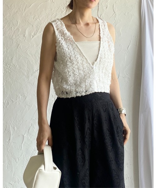 She's Closet ベスト ジレ 前後2WAYショート丈Vネックフリルレース
