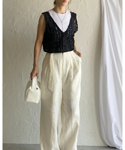 She's Closet ベスト ジレ 前後2WAYショート丈Vネックフリルレース