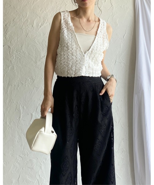 She's Closet ベスト ジレ 前後2WAYショート丈Vネックフリルレース