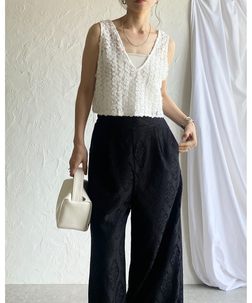She's Closet ベスト ジレ 前後2WAYショート丈Vネックフリルレース