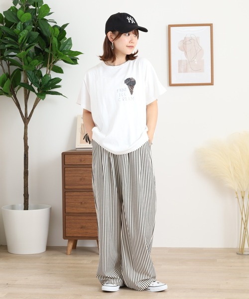 新品medima アンゴラ半袖Lクリーム色2枚組 Emago（イマゴ） スマホショルダー tシャツ 半袖 ねこアイスクリーム