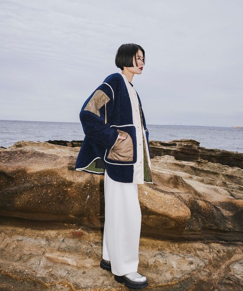 OMMO ノーカラーコート コート REVERSIBLE MIXED FABRIC CT