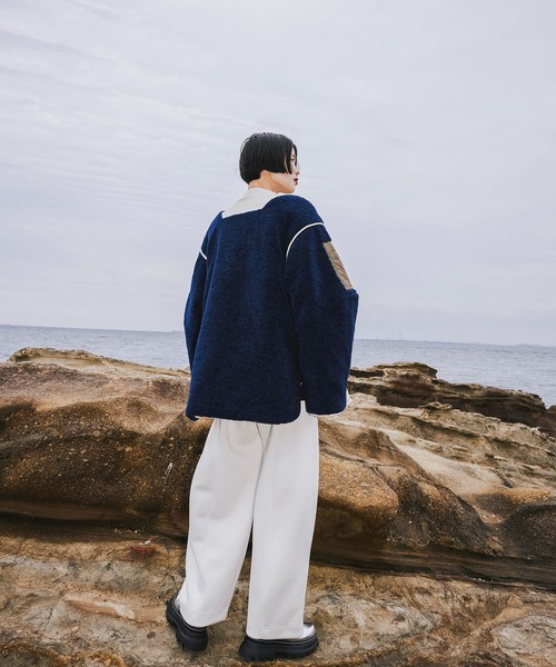 OMMO ノーカラーコート コート REVERSIBLE MIXED FABRIC CT レディース