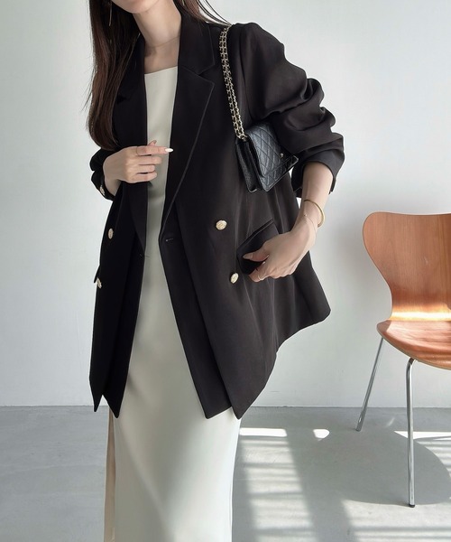 Meiru ジャケット テーラードジャケット レイヤードゴールドボタン