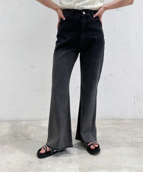 「apres jour mignon」 加工ブーツカットデニムパンツ SMALL ブラック レディース