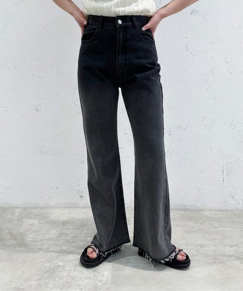 「apres jour mignon」 加工ブーツカットデニムパンツ SMALL ブラック レディース