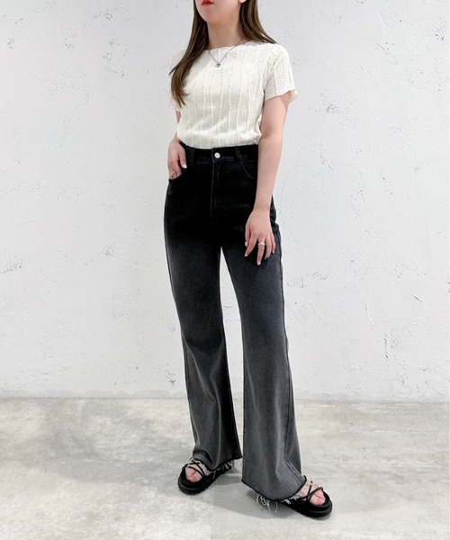 「apres jour mignon」 加工ブーツカットデニムパンツ SMALL ブラック レディース
