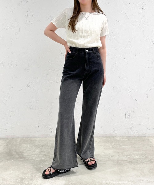 「apres jour mignon」 加工ブーツカットデニムパンツ SMALL ブラック レディース