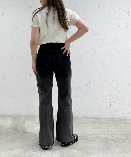 「apres jour mignon」 加工ブーツカットデニムパンツ SMALL ブラック レディース