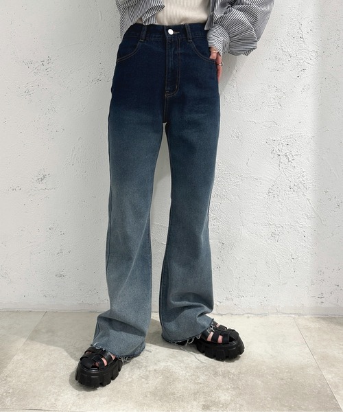 「apres jour mignon」 加工ブーツカットデニムパンツ SMALL ブラック レディース