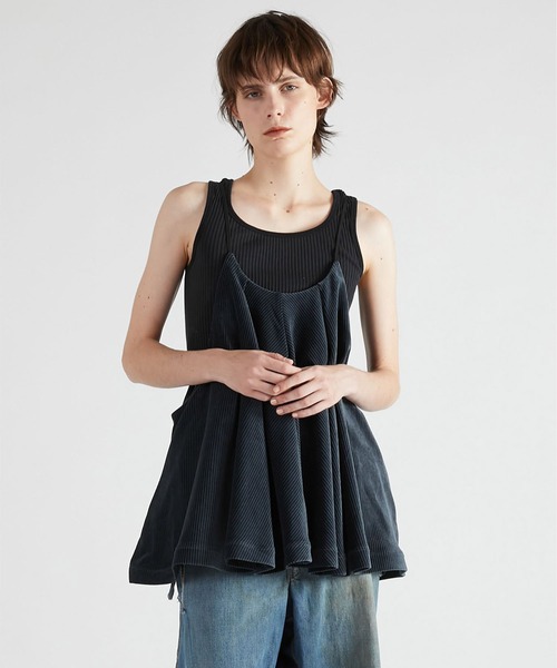 キャミソール 「crinkle crinkle crinkle」velvet border cami/ヴェルヴェットボーダーキャミ
