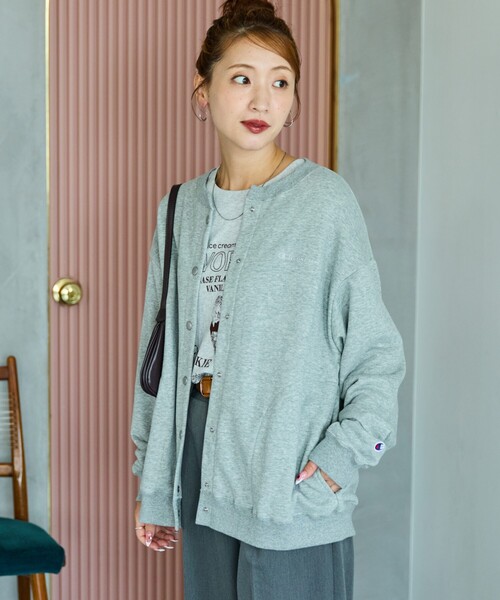 Champion グレー カーディガン FREAK'S STORE カーディガン 限定展開 Champion × STORE