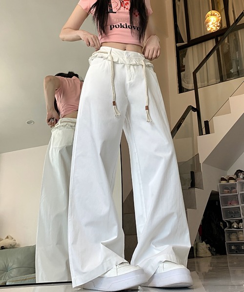 2ly2 ワイドパンツ パンツ ロープベルト付きワイドパンツ レディース