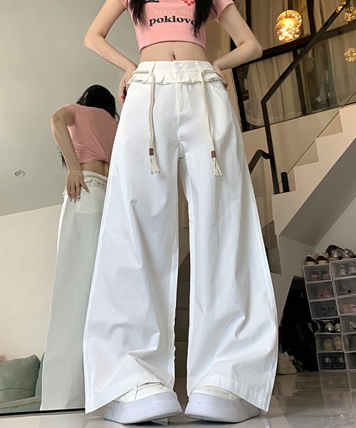 2ly2 ワイドパンツ パンツ ロープベルト付きワイドパンツ レディース