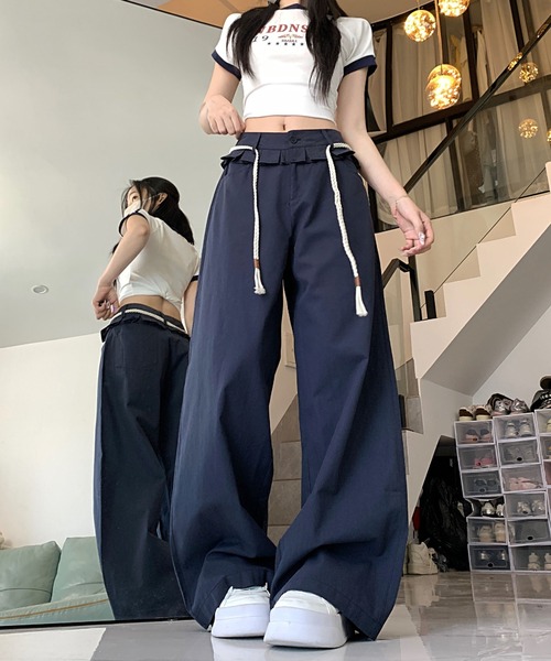 2ly2 ワイドパンツ パンツ ロープベルト付きワイドパンツ レディース