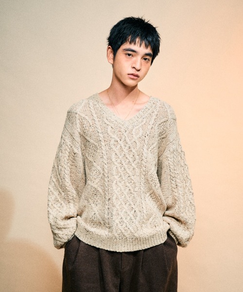 Elanque セーター ニット volume nep Vneck knit / ボリュームネップV 