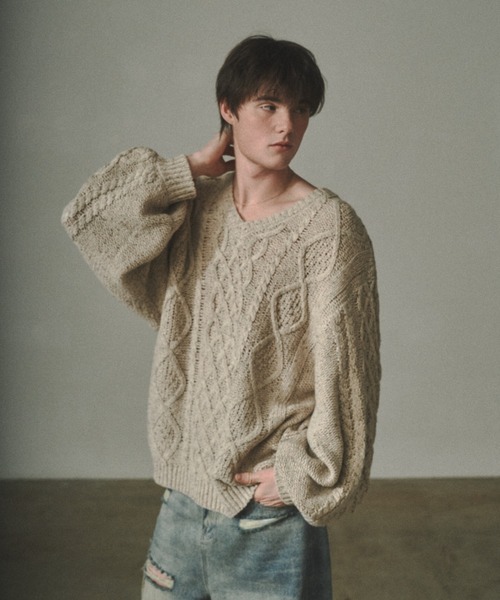 Elanque セーター ニット volume nep Vneck knit / ボリュームネップV 