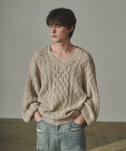 Elanque セーター ニット volume nep Vneck knit / ボリュームネップV 