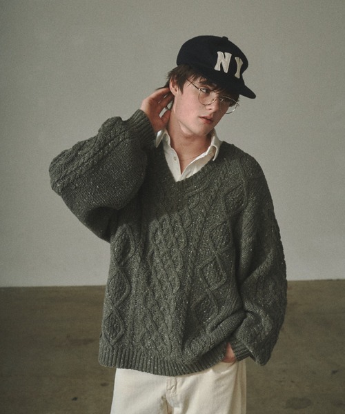 Elanque セーター ニット volume nep Vneck knit / ボリュームネップV 