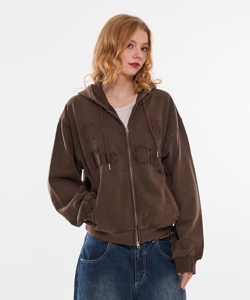 DRUNK FOR EVER 黒赤　パーカー WISH FOR EVER × ONCILY 】HEART COLLAB FULL-ZIP HOODIE/ハートコラボ