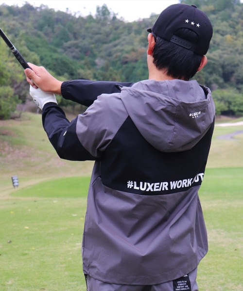 ナイロンジャケット (RM)「LUXE/R GOLF」ストレッチ クロス 切り替え フード ジャケット メンズ