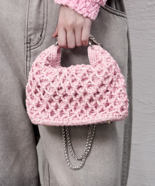 編みバッグ ショルダーバッグ バッグ チェーンストラップ付かぎ編みバッグ