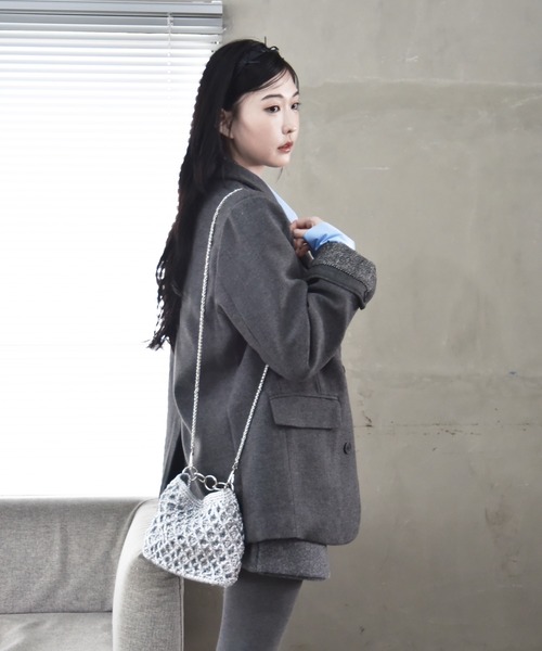 ショルダーバッグ バッグ チェーンストラップ付かぎ編みバッグ