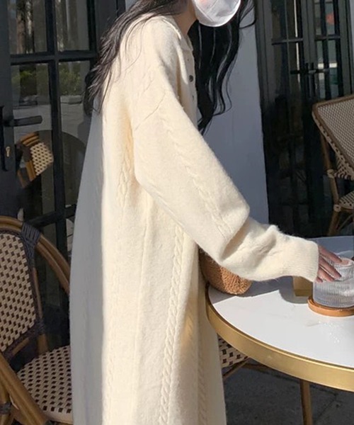 ワンピース ケーブル編み ポロニットワンピース /ケーブルニット ロングワンピース 韓国フェミニン 秋冬 | lulufa | 09
