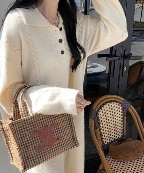 ワンピース ケーブル編み ポロニットワンピース /ケーブルニット ロングワンピース 韓国フェミニン 秋冬 | lulufa | 07