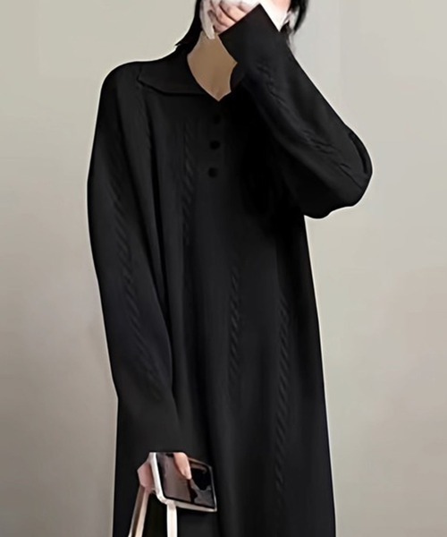 ワンピース ケーブル編み ポロニットワンピース /ケーブルニット ロングワンピース 韓国フェミニン 秋冬 | lulufa | 11