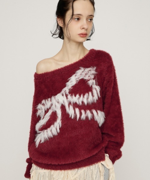 SLY（スライ） ニット セーター ONE SHOULDER RIBBON KNIT TOPS ワン